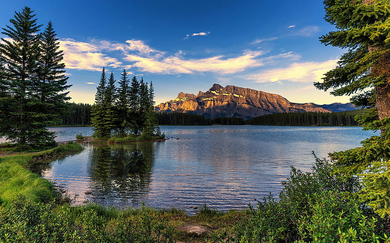 Banff National Park, mountains, sunset, lake, Alberta, Canada, HD wallpaper