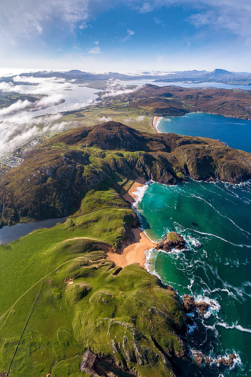 nature, mountains, landscape, sea, sky, coast, Ireland, HD phone wallpaper