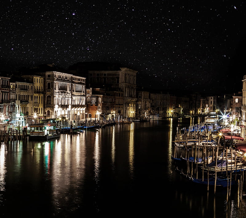 Venezia, italian, night, nite, river, scene, venice, water, HD wallpaper