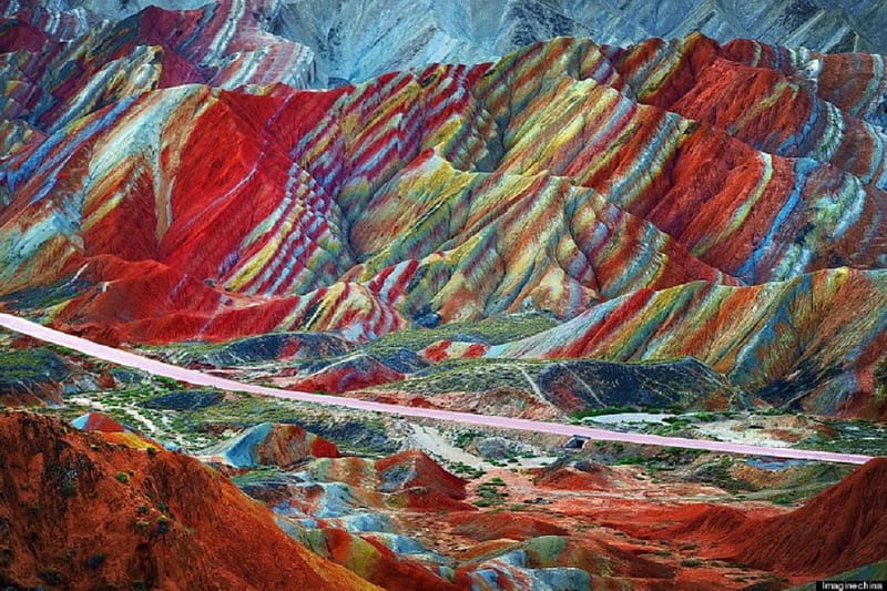 RAINBOW MOUNTAINS, MINERALS, SANDSTONE, COLOURED, MOUNTAINS, HD wallpaper