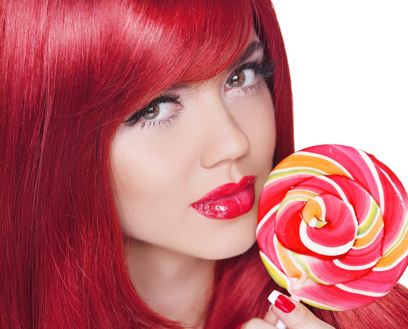 Redheads, candy, model, lashes, red hair, lips, sweet, gorgeous face, girl, makeup, beauty, eyes, HD wallpaper