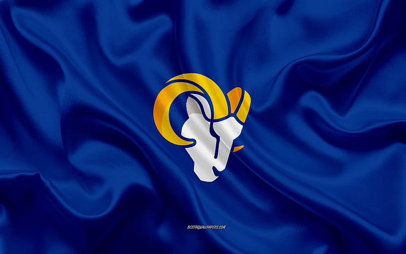 Los Angeles Rams new logo, blue silk flag, NFL, american football, new emblem, USA, Los Angeles Rams, Rams new 2020 logo, silk texture, HD wallpaper