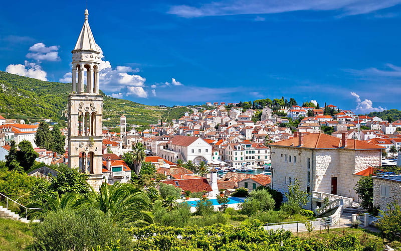 Hvar, Adriatic Sea, Dalmatian coast, summer, tourism, Hvar cityscape, resort, Croatia, HD wallpaper
