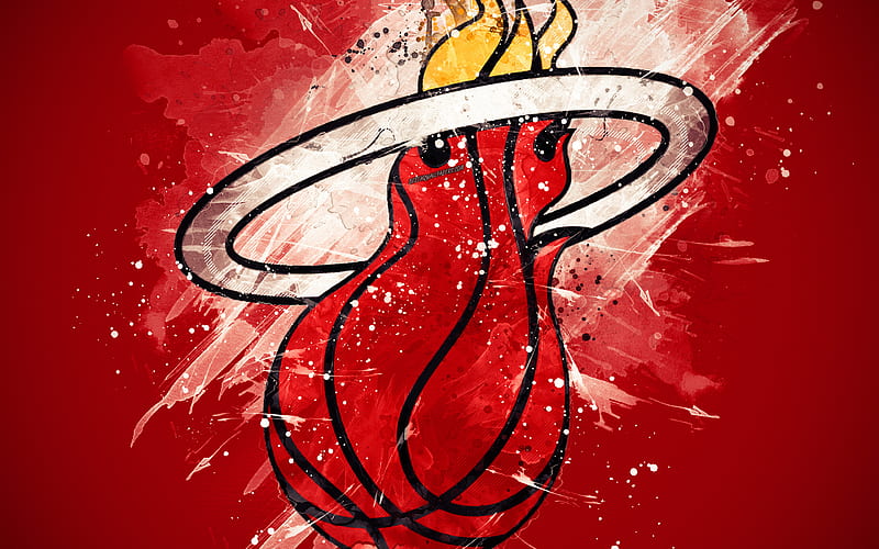 Miami Heat grunge art, logo, american basketball club, red grunge background, paint splashes, NBA, emblem, Miami, Florida, USA, basketball, Eastern Conference, National Basketball Association, HD wallpaper