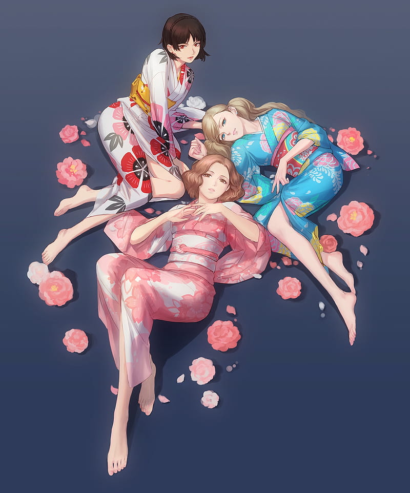 Persona 5, Ann Takamaki , Okumura Haru, Makoto Niijima, anime girls, feet, yukata, Persona series, anime, HD phone wallpaper