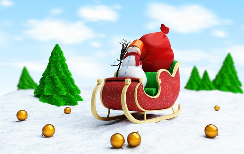Santa sleigh, sleigh, tree, balls, Santa, HD wallpaper Santa sleigh, sleigh, tree, balls, Santa, HD wallpaper