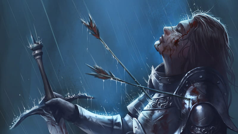 Warrior Girl Killed By Arrow Sword Rain, artist, artwork, artstation, warrior, arrow, sword, HD wallpaper