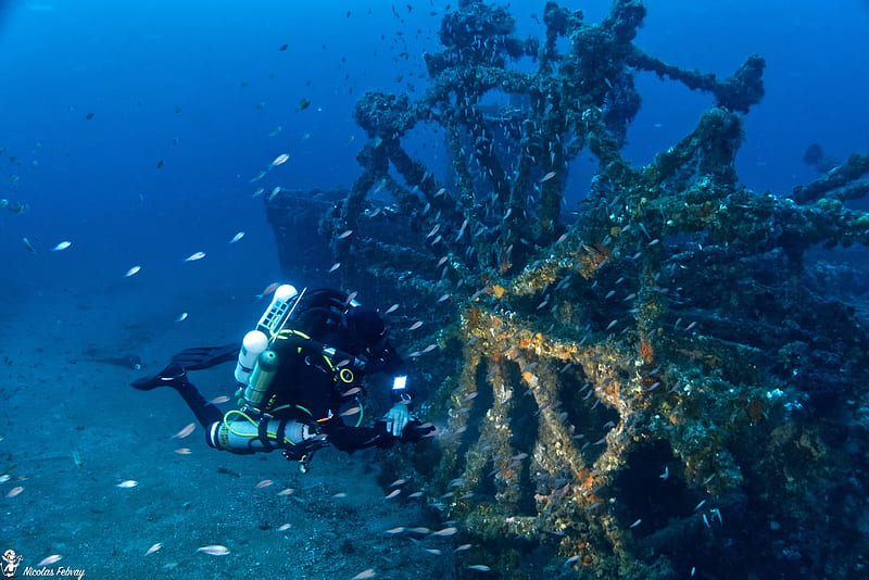 Scuba diver, diving, navy, rebreather, roue, scuba diver rebreather, sea, water, HD wallpaper