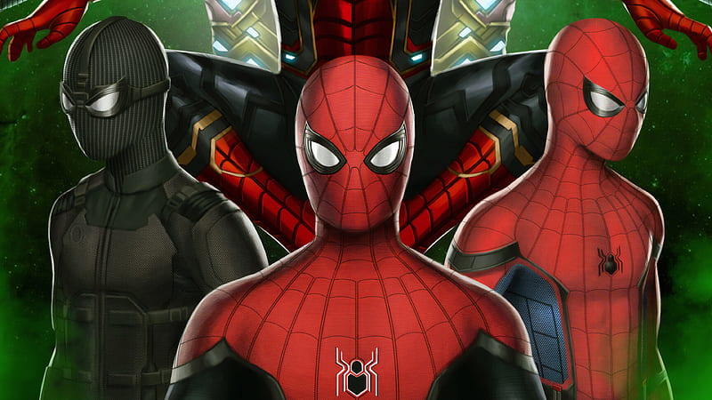 Spider Man Far From Home Two Red And One Black Spider Men Spider Man Far From Home, HD wallpaper