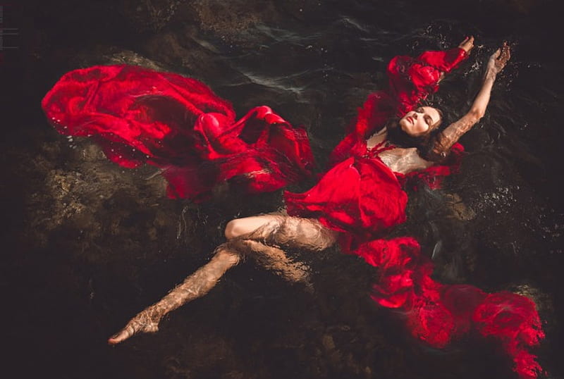 red, water, dress, swim, woman, HD wallpaper | Peakpx