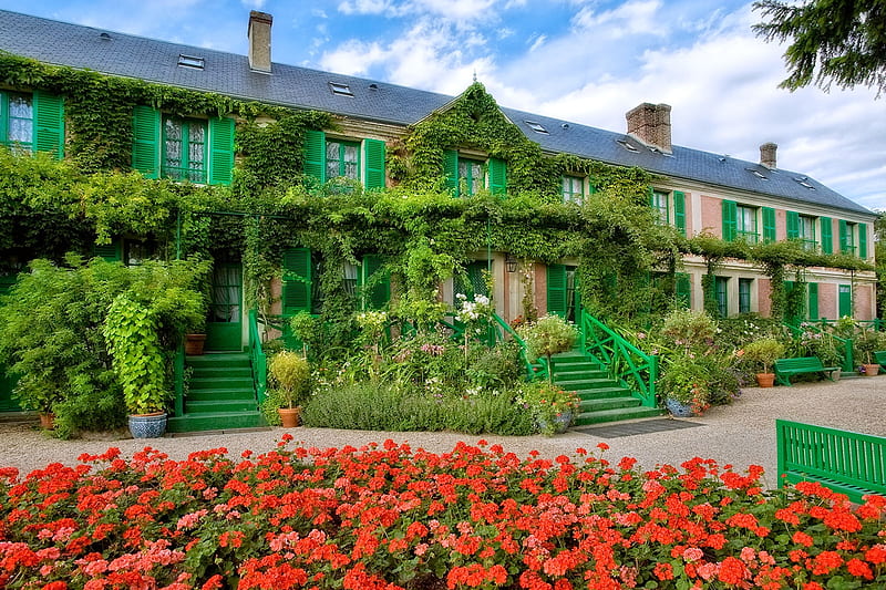 Claude Monet House, artist, Monet, Giverny, France, home, Claude, painter, flowers, garden, HD wallpaper