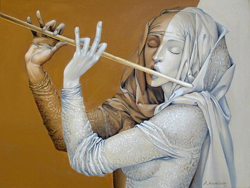 The Magic Flute, artist, art, girl, drawing, painting, HD wallpaper
