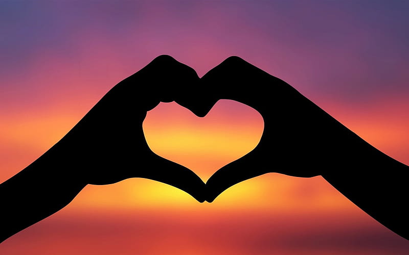 hands making a heart in the sunset-love the design, HD wallpaper