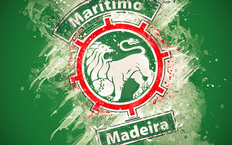 CS Maritimo Madeira paint art, logo, creative, Portuguese football team, Primeira Liga, emblem, green background, grunge style, Funchal, Portugal, football, HD wallpaper