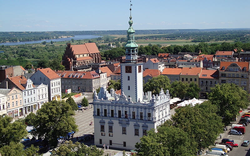 Chemno, Poland, Poland, city hall, town, houses, HD wallpaper