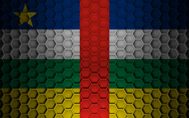 Central African Republic flag, 3d hexagons texture, Central African Republic, 3d texture, Central African Republic 3d flag, metal texture, flag of Central African Republic, HD wallpaper