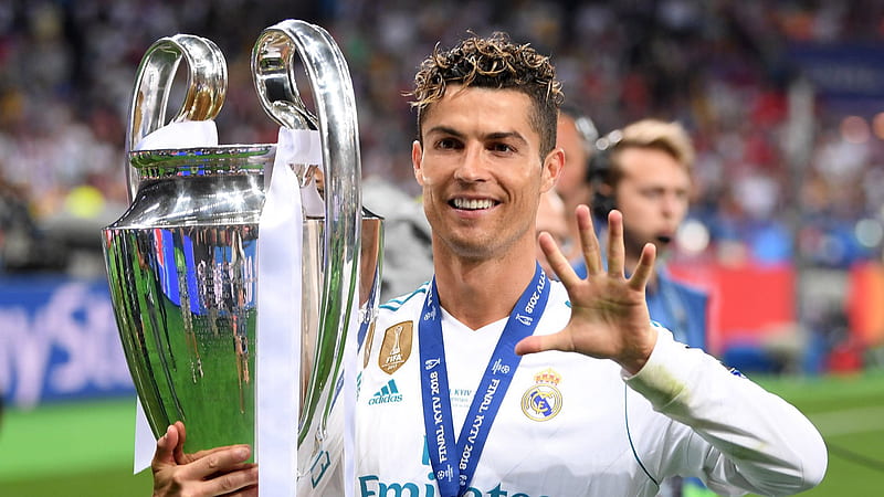 Cristiano Ronaldo CR7 With Cup In Blur Stadium Background Is Wearing White Sports Dress Cristiano Ronaldo, HD wallpaper