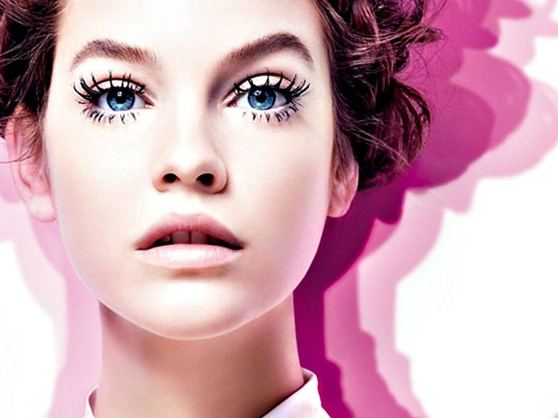 Barbara Palvin, model, woman, girl, beauty, face, blue eyes, white, pink, HD wallpaper