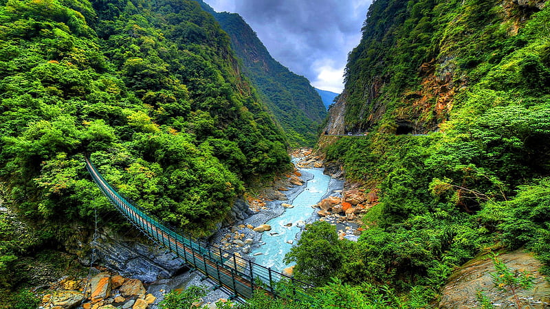 Taroko National Park,China, forest, mountains, nature, river, park, trees, sky, HD wallpaper