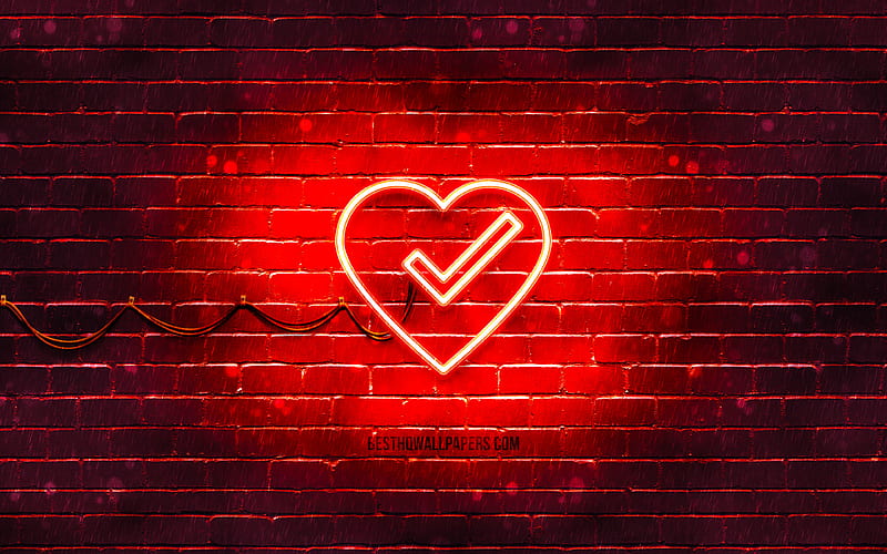 Heart Health neon icon red background, neon symbols, Heart Health, neon icons, Heart Health sign, medical signs, Heart Health icon, medical icons, HD wallpaper