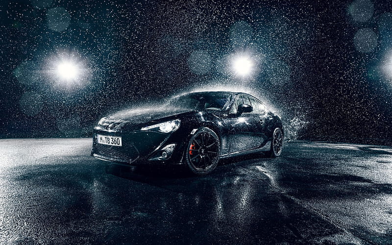 Toyota GT86, rain, 2017 cars, sportcars, black GT86, japanese cars, Toyota, HD wallpaper