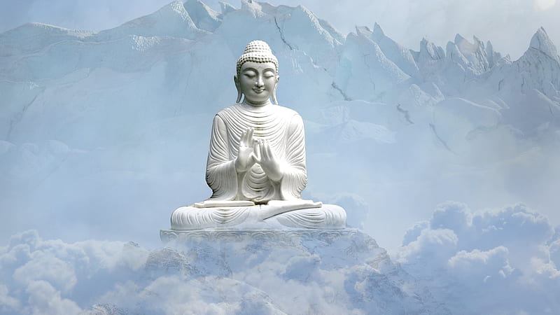 White Buddha Statue In White Mountains Background Buddha, HD wallpaper