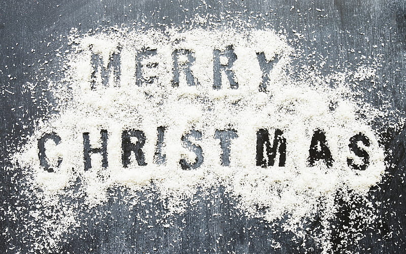 Merry Christmas, the inscription, creative snow, gray background, Christmas, xmas, HD wallpaper