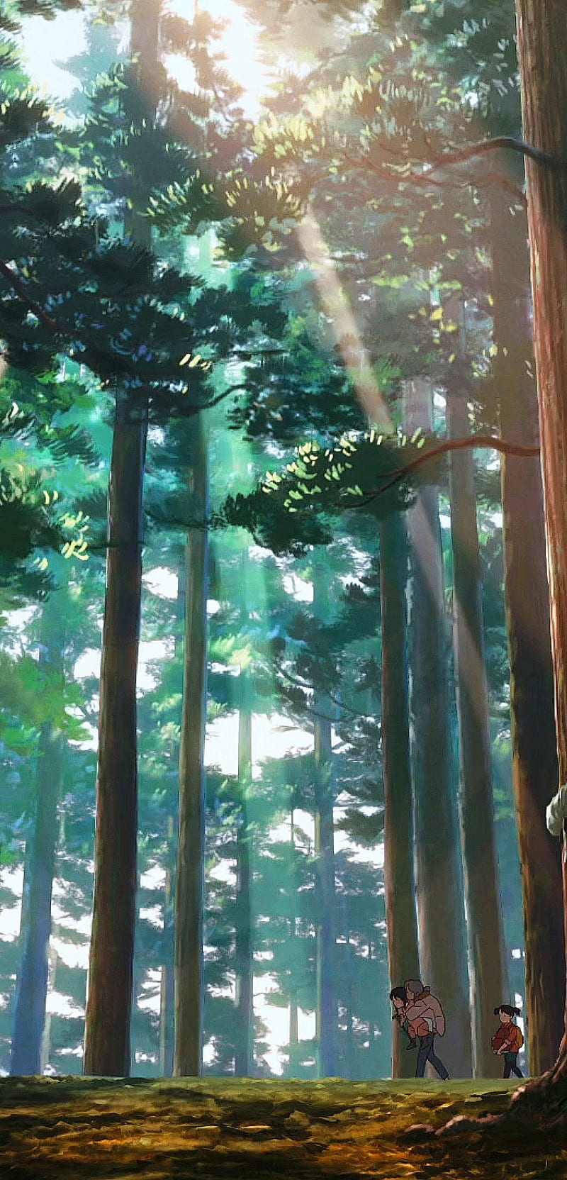 Forest, anime, green, landscape, scenery, tree, HD phone wallpaper