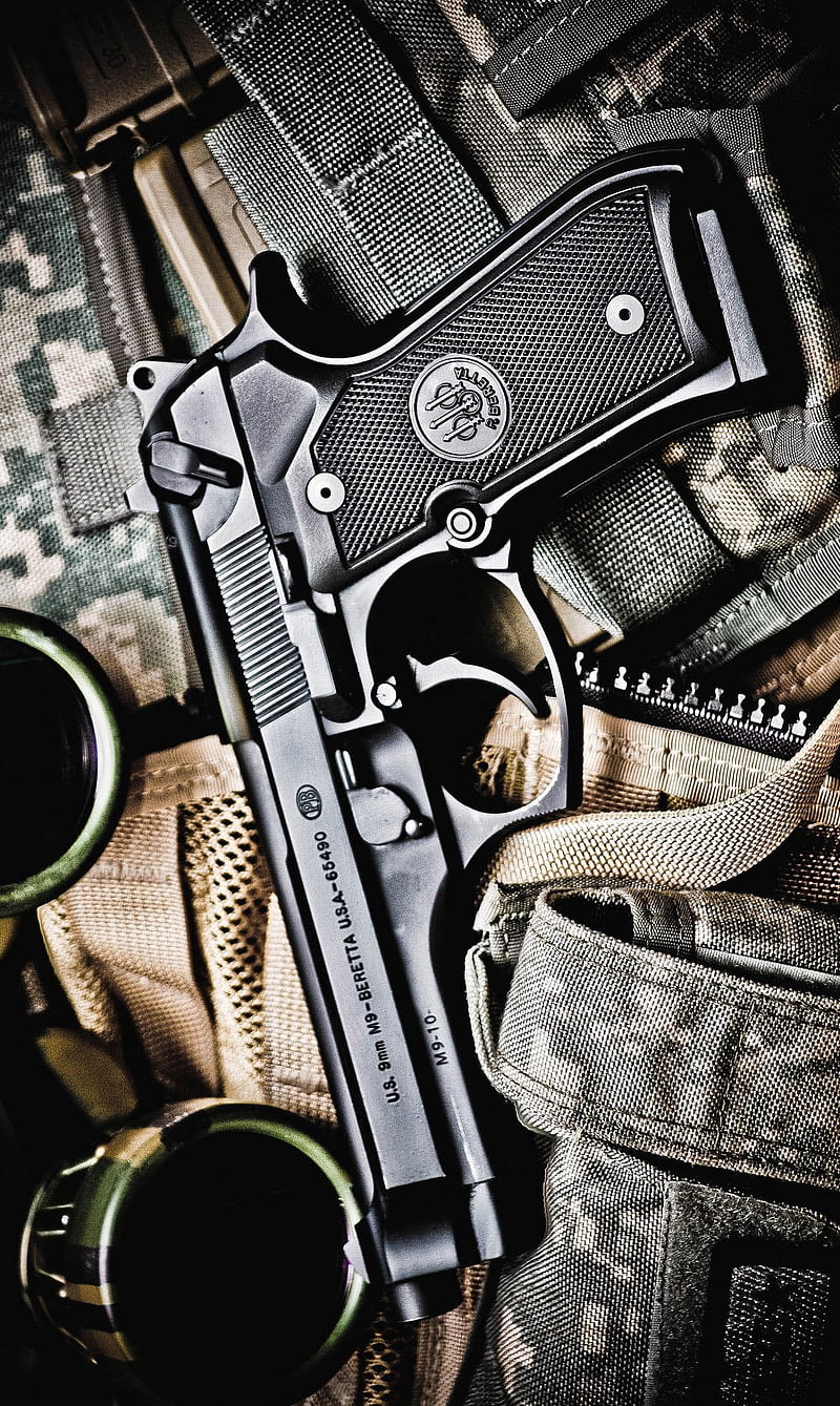 Pistol, 9mm, caliber, gun, m9, weapon, HD phone wallpaper