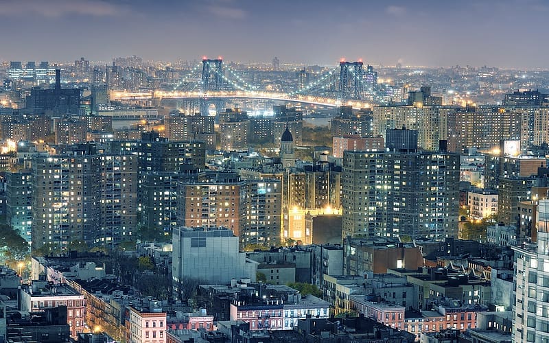 Cities, Night, Usa, New York, , Lower East Side, Williamsburg Bridge, HD wallpaper