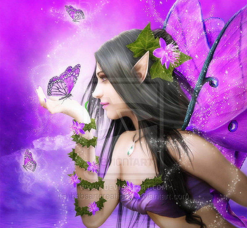 'Purple Fairy Butterfly', pretty, bonito, digital art, angels, women, sweet, hair, fantasy, manipulation, emotional, people, fairies, flowers, girls, pink, gorgeous, animals, female, wings, models, lovely, colors, butterflies, cool, purple, weird things people wear, HD wallpaper