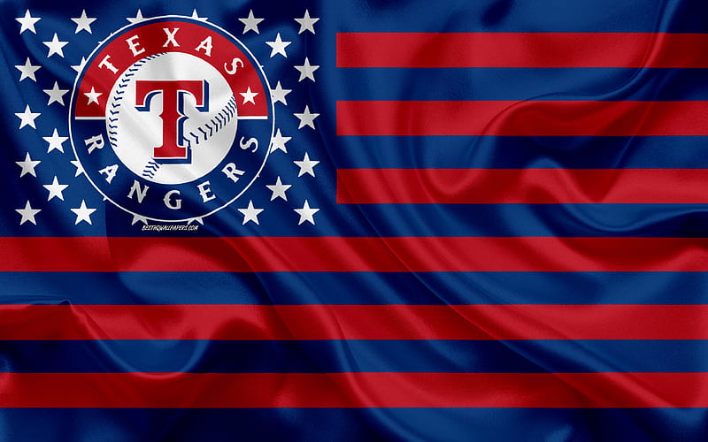 Texas Rangers, American baseball club, American creative flag, red blue flag, MLB, Arlington, Texas, USA, logo, emblem, Major League Baseball, silk flag, baseball, HD wallpaper