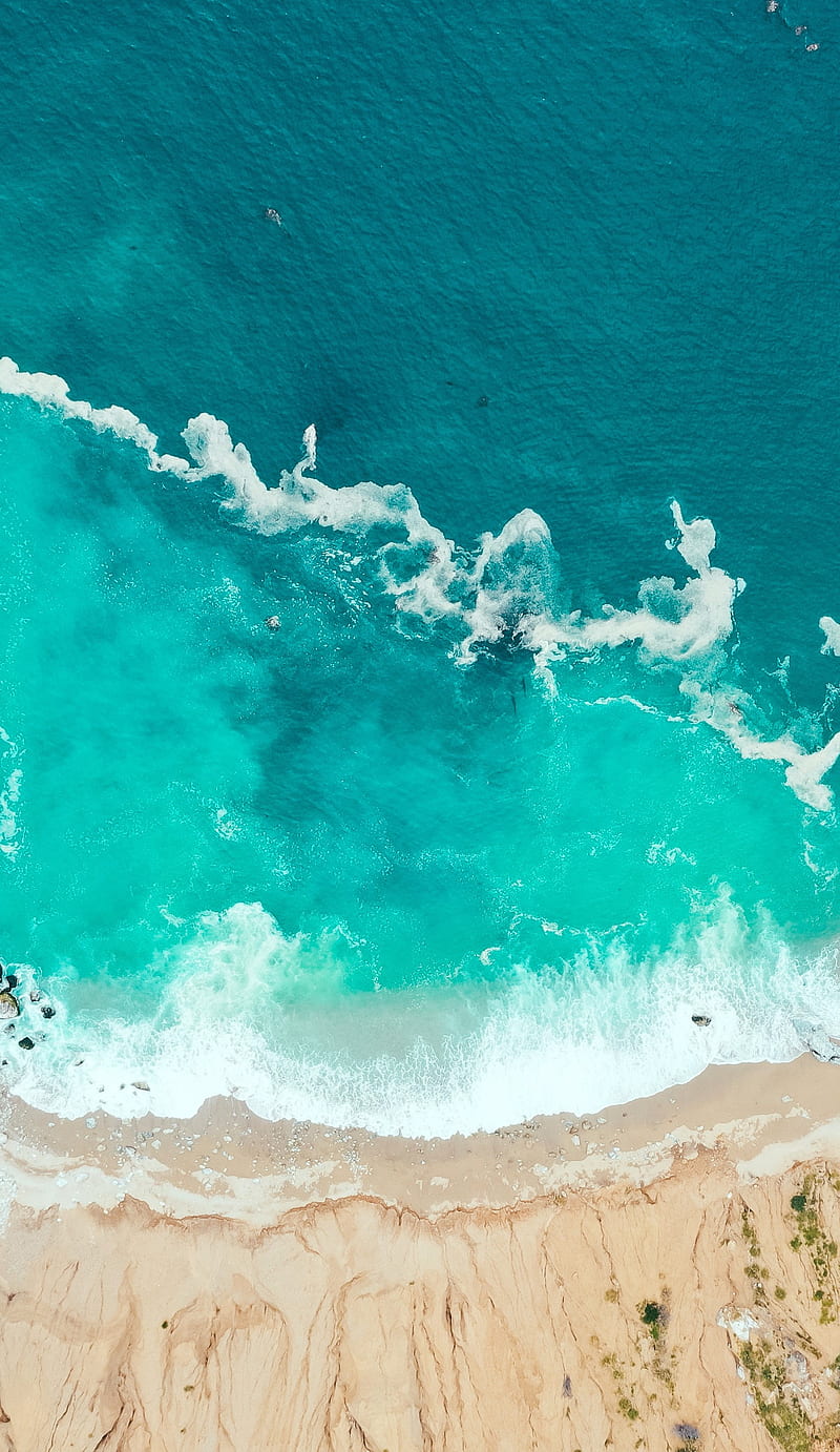 Coast Aerial Apple Beach Blue Ocean Oceans Sea Wave Hd Phone