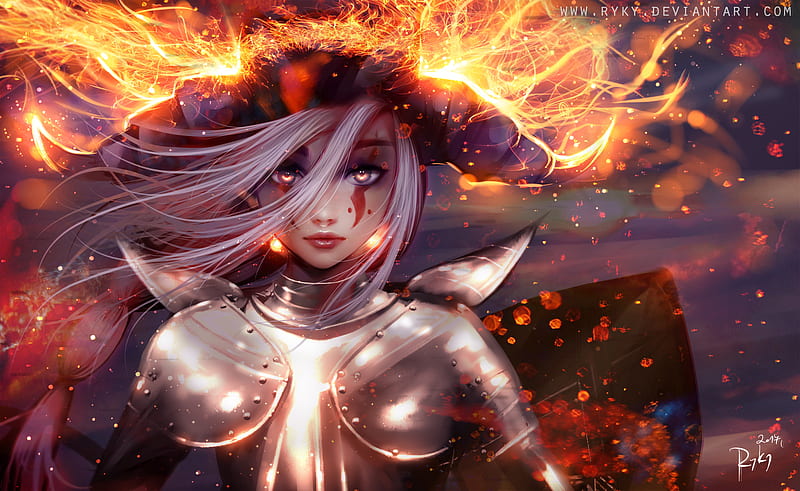 Fire Warrior Artwork, fantasy-girls, girls, artwork, artist, digital-art, HD wallpaper