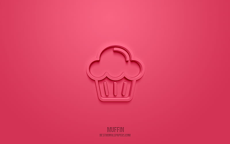 Muffin 3d icon, pink background, 3d symbols, Muffin, Baking icons, 3d icons, Muffin sign, Cakes 3d icons, HD wallpaper
