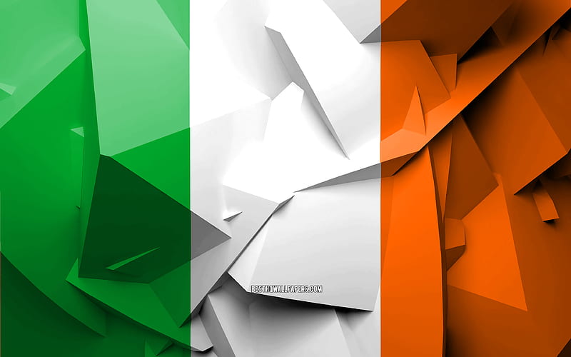 Flag of Ireland, geometric art, European countries, Irish flag, creative, Ireland, Europe, Ireland 3D flag, national symbols, HD wallpaper