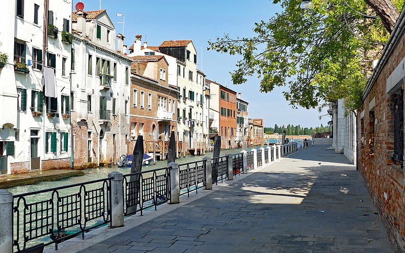Venice, Italy, canal, street, Italy, Venice, tree, houses, HD wallpaper