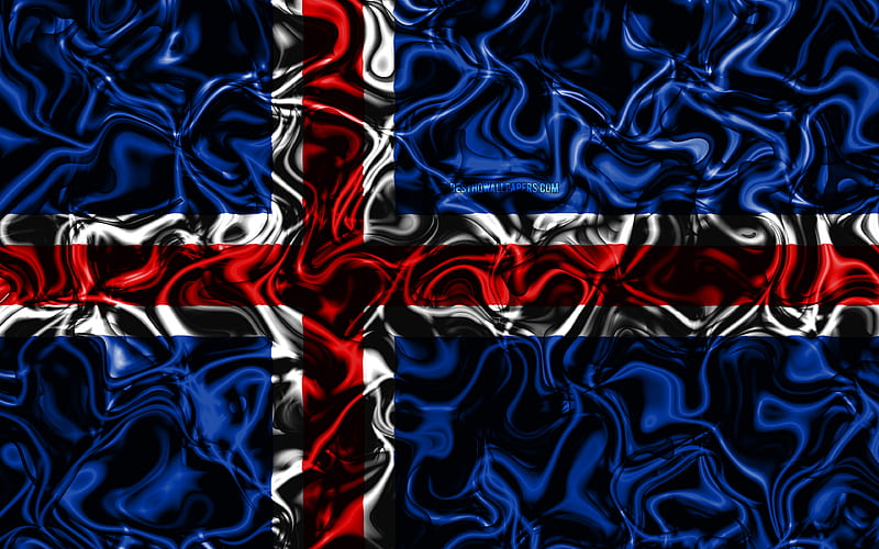 Flag of Iceland, abstract smoke, Europe, national symbols, Icelandic flag, 3D art, Iceland 3D flag, creative, European countries, Iceland, HD wallpaper