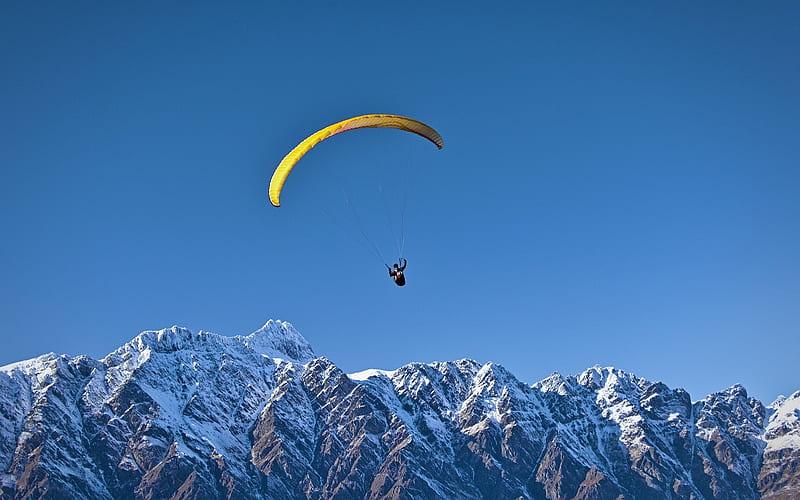 Paragliding over Mountains, sky, parachute, mountains, paraglider, HD wallpaper