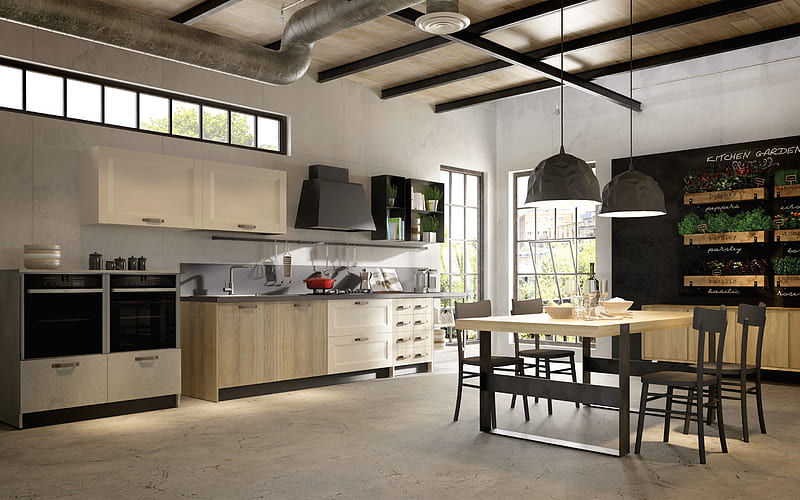 Stylish kitchen interior, loft style, art concrete in the kitchen ...