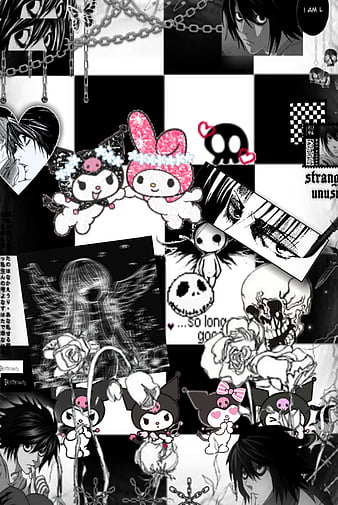 Alt/anime bg, aesthetic, art, kawaii, alternative, dark, hello kitty, cute, death note, anime, kuromi, my melody, sanrio, HD phone wallpaper