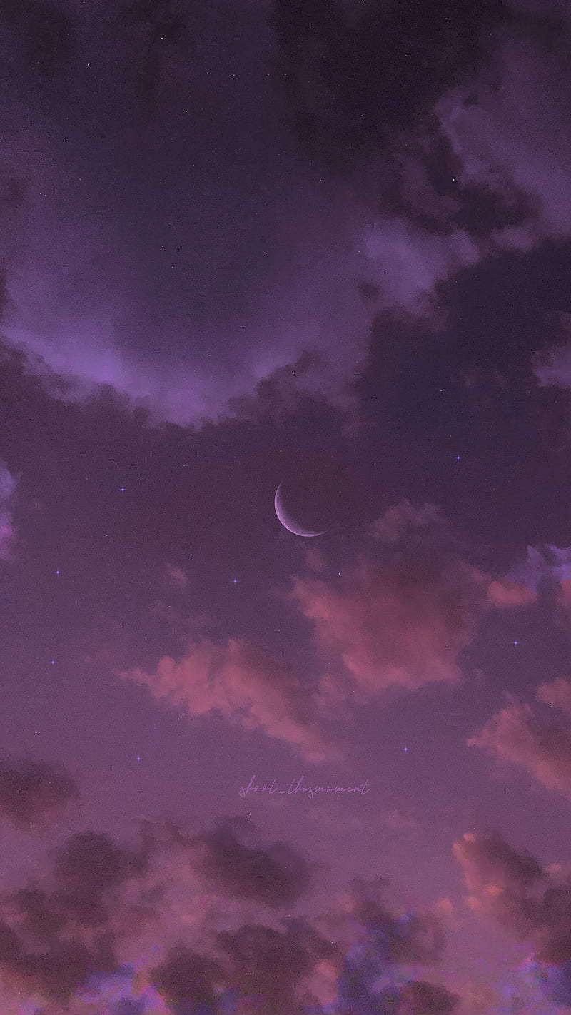 I have a dream, aesthetics, cloud, clouds, cloudscape, crescent moon, dreamy, moon, night sky, purple, purple aesthetics, purple sky, shoot_thismoment, sky, sparkles, stars, sunset, sunset clouds, vaporwave, HD phone wallpaper