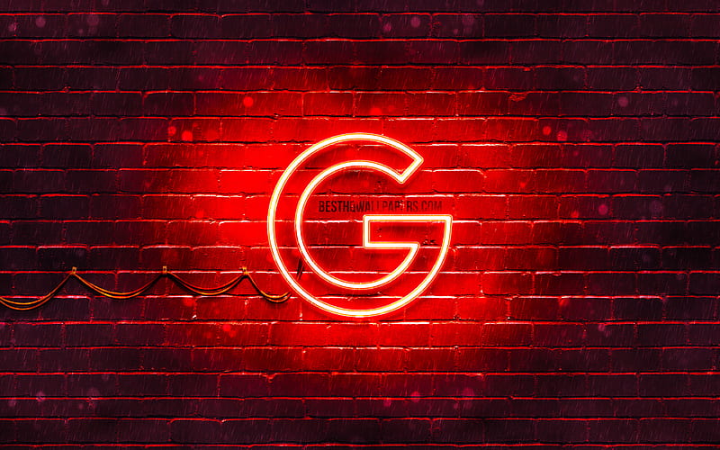 Google red logo red brickwall, Google logo, brands, Google neon logo, Google, HD wallpaper