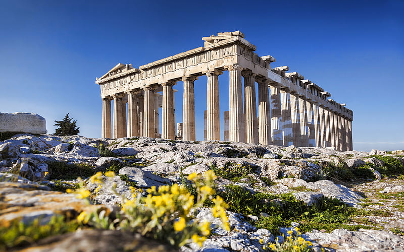 Acropolis of Athens landmark, summer, ruins, Athens, Greece, HD wallpaper