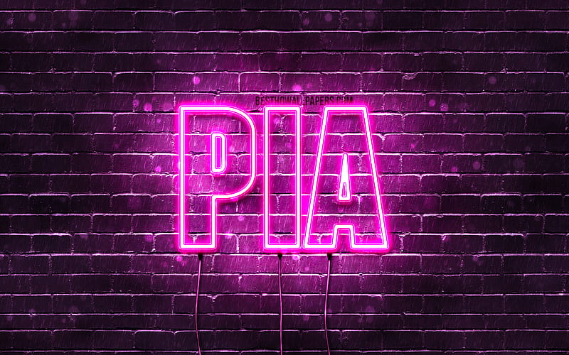 Pia with names, female names, Pia name, purple neon lights, Happy Birtay Pia, popular german female names, with Pia name, HD wallpaper