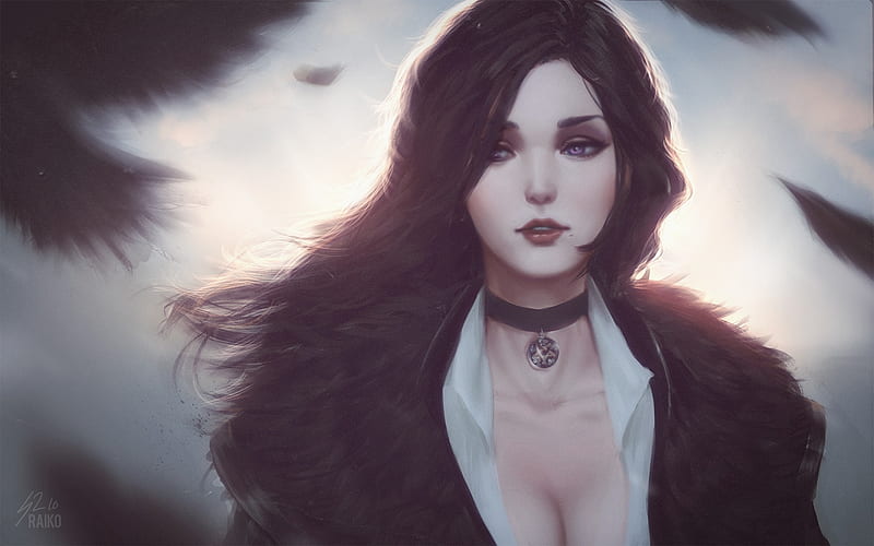 Yennefer, fantasy, girl, the witcher, game, black, HD wallpaper