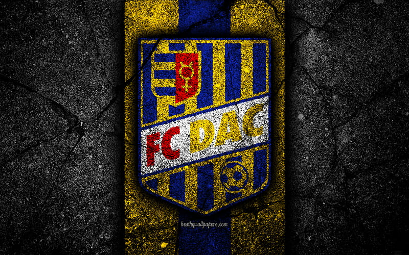 DAK 1904 FC logo, Fortuna liga, football, soccer, black stone, Slovakia, DAC Dunajska Streda, asphalt texture, slovak football club, FC DAK 1904, HD wallpaper