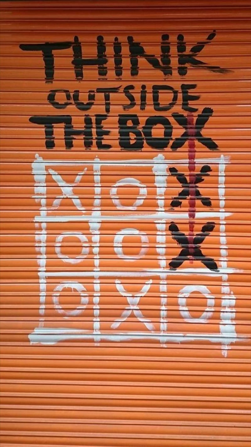 Outside the box, box, game, orange, outside, round, sayings, squares, think, tic tac toe, HD phone wallpaper