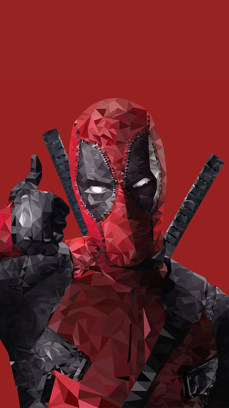polygon deadpool, character, hero, male, mask, movie, red, sword, HD phone wallpaper