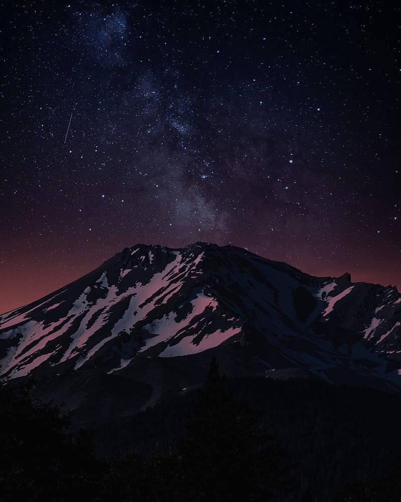 mountains, rocks, snow, stars, night, HD phone wallpaper